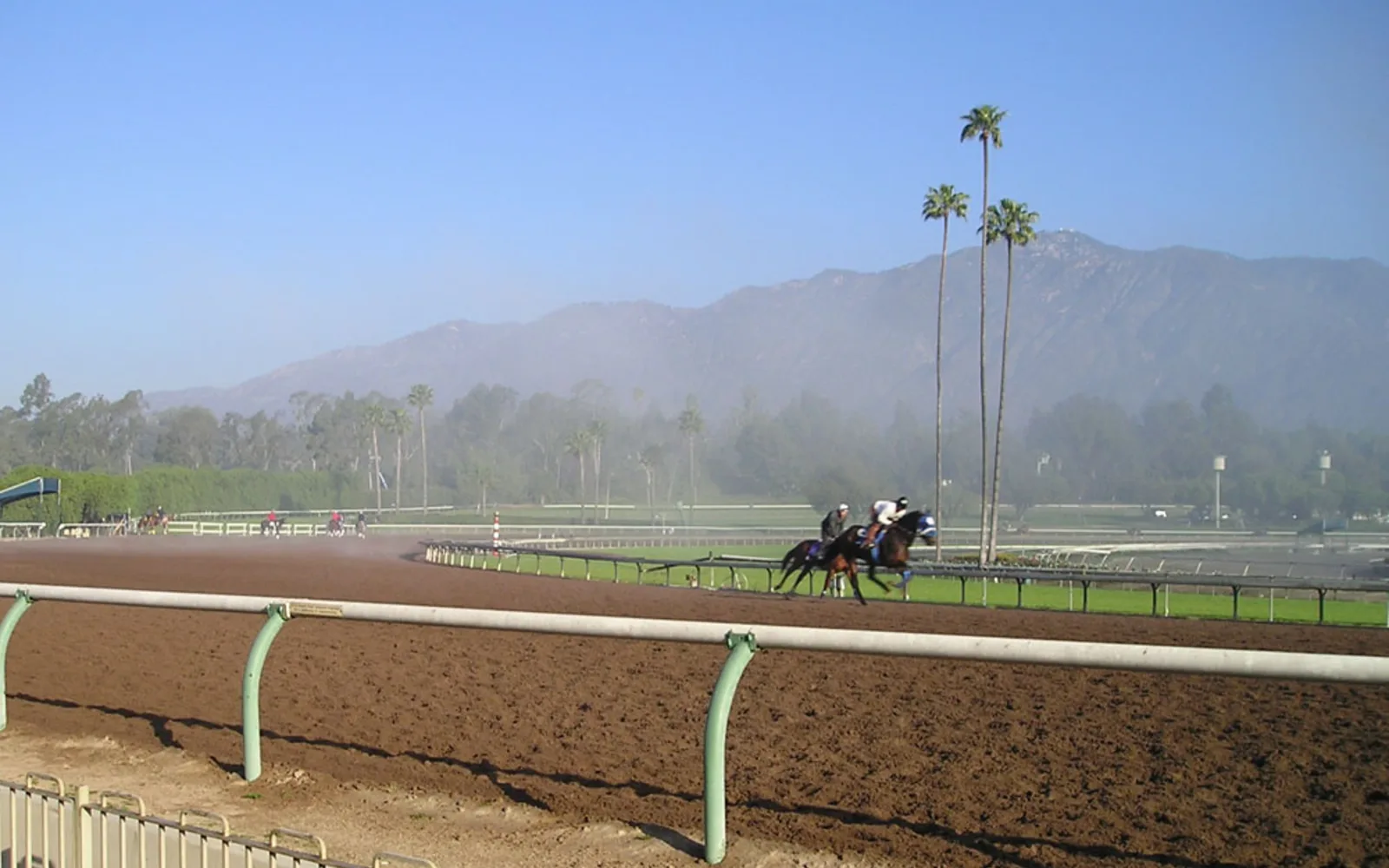 Santa Anita Park thoroughbred racing track with San Gabriel Mountains in the background